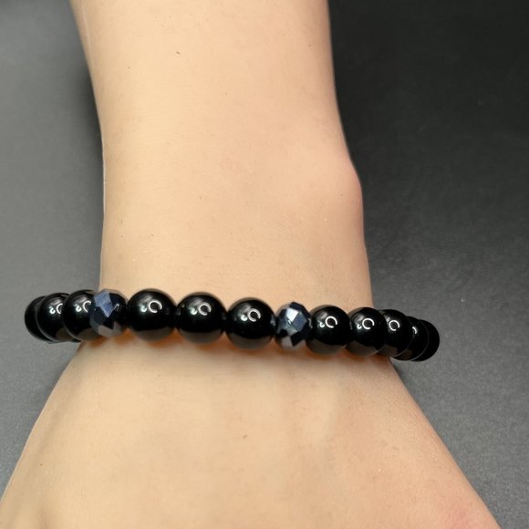 Black Obsidian Beads Elastic Bracelet For Women - Picture 1 of 1